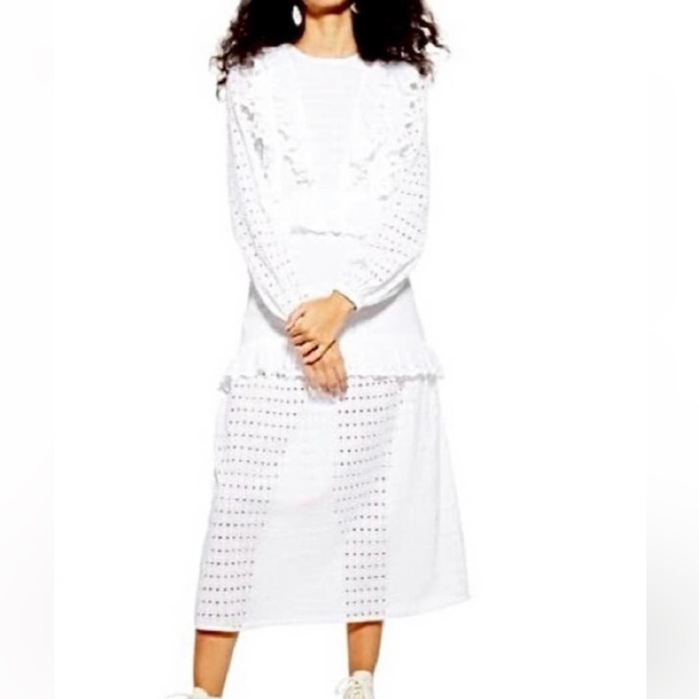 Topshop Broderie Ruffle Trim Eyelet Maxi Dress , Size US 6